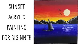 Sunset acrylic painting | Easy acrylic painting for beginners step by step #12