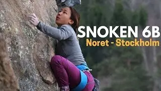 Climbing Snoken 6b in Noret, Stockholm