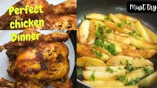 crispy potatoes wedges with chicken and rice/yummiest and easy dinner recipe