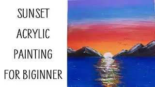 EASY acrylic painting for beginners step by step SUNSET | SIMPLE acrylic painting #10