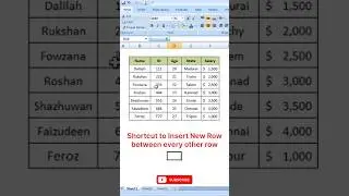 Excel shortcut to Insert New Row between every other row #shorts