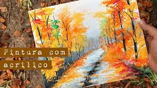 Pinte comigo - Cena de outono 🍁 Paint with me fall scene | Marina Araújo