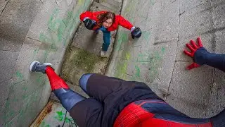 SPIDER MAN ESCAPING CRAZY BOXING GIRL IN REAL LIFE (Funny parkour pov chase)