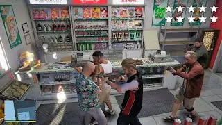GTA 5 - Franklin, Lamar, Michael, Trevor, Ron and Wade's TEN STAR COP BATTLE/ESCAPE