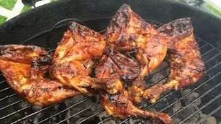 Grilling BBQ Chicken Leg Quarters