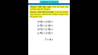 Addition of Integers with Same or Different Signs 