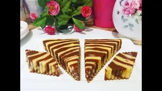 Resepi Puding Custard Marble Tanpa Roti  |  Puding Zebra