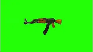 AK-47 kalashnikov, three quarter front view left, fire and reload, green screen