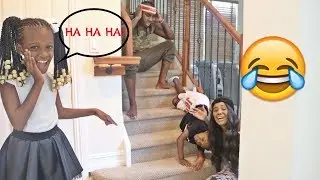 YAYA PUSHED DJ DOWN THE STAIRS PRANK ON DAD