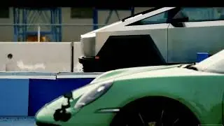 Cybertruck beast drag races a Porsche 911