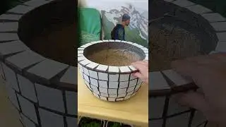 12  Кашпо из туфа  с керамикой, белое. Тонкости.