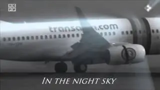 Airplanes in the night sky.