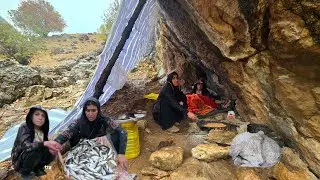 Zagros Storm Escape🌩️ | Nomadic Cave Shelter and Fishing the River to Survive