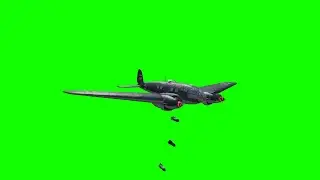 He 111 bomber plane, bombing, green screen