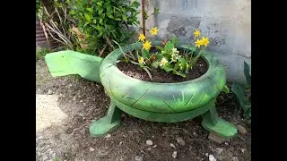 How to make a turtle flower pot from a motorcycle tire