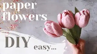 Easy way to make flowers - DIY Crape paper Tulips - step by step tutorial 🤍