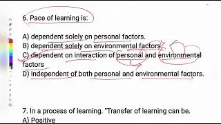 understanding learning and learning process.. important MCQs for JTS, Unit -2