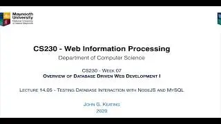 CS230 L1405 Testing Database Interaction with NodeJS and MySQL
