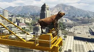 GTA 5: Cow Gameplay - Falling Off The Highest Buildings - Funny and Epic Moments #1
