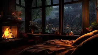 Rainy Night on a Mountain Retreat with Crackling Fireplace & Thunder for Sleeping