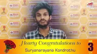 GATE 2021- CHEMICAL ENGINEERING AIR 3RD Ranker Testimonial | SURYA NARAYANA K | VANI INSTITUTE