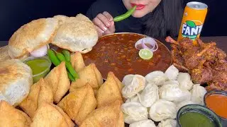 ASMR EATING CHOLE BHATURE,SAMOSA,CHICKEN MOMO,CHICKEN LOLLIPOP,STREET FOOD *FOOD VIDEOS *