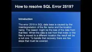 How to resolve SQL error 2519?