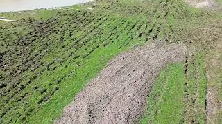 24-04-22 #5 No Fence Wetlands Drone Flight Over Plantings Down Center Berms to View Success.