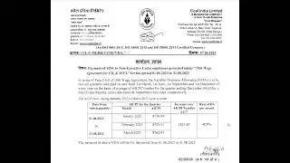 CIL Coal India Ltd. Non-Exective VDA Dearness Allowance increased to 42.9% from 1 June 2023