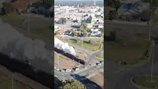 Dual Steam Locomotives powering passenger cars through a Level Crossing in Australia #train #history