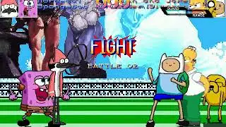 Mugen Mordecai and Spongebob vs Finn and Homer Simpson