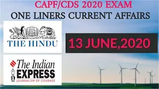 CAPF/CDS 2020 : ONE liner Current Affairs- 13 June 2020 