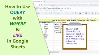 Google Sheets | QUERY | Function | WHERE | LIKE | Wildcard | Match | Example | Spreadsheet Tutorial
