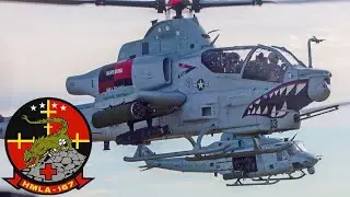US Marines, Warriors. Powerful AH-1Z Viper and UH-1Y Venom helicopters during military exercises.
