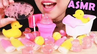 ASMR EDIBLE BUBBLE BATH, CHOCOLATE DUCK, JELLY FLOWER SOAP, CANDY EATING SOUNDS 咀嚼音 젤리 초콜릿 사탕 먹방 ゼリー