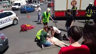Accident rutier cu pieton simulat în București
