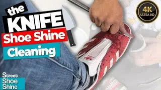 🔪🔪 KNIFE on Suede 💖 Shoe Shine ASMR Suede Adidas Sneakers 