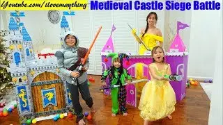 Family Toy Channel: Medieval CASTLE Playhouse Playtime! Disney Princess and Knights Pretend Play