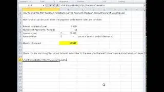 00178 - How To Use The PMT Function To Determine The Payment of A Loan Amount Using Microsoft Excel