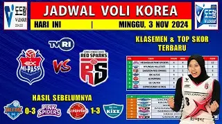 Jadwal Liga Voli Korea 2024 Hari Ini Live TVRI ~ HI PASS vs RED SPARKS ~ Minggu 3 November 2024