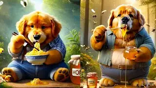 Cute puppy eating noodles quietly！#cartoon #ai #cuteanimals #cure#creativity