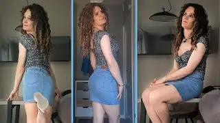 Crossdresser wearing sexy denim skirt
