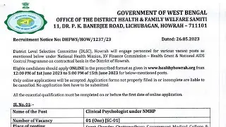 Howrah district health department recruitment 2023 #staff nurse, medical officer recruitment 2023