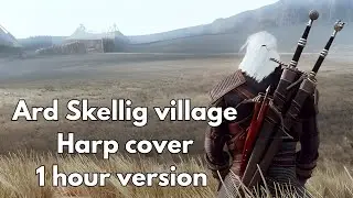 The Witcher 3 ambience relaxing music - Ard Skellig village harp cover - 1 hour loop with rain sound