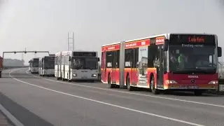 Police car escorting city bus convoy