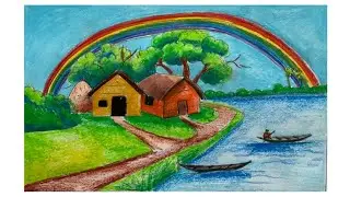 HOW TO DRAW A  RAINBOW SCENERY  FOR BEGINNERS | Easy Rainbow Scenery Drawing