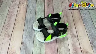 Сандалии Pasito на липучке с салатовыми вставками черные