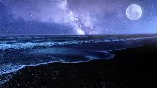 Overcome Insomnia With Ocean Sounds & Rolling Waves On a Black Sand Beach At Night