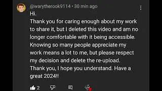 The fate of warytherook's "RE2 Remake is garbage and here's why" critique video