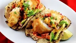Crispy Fish Tacos w/ Peach'o de Gallo & Chipotle-Lime Slaw | CarnalDish